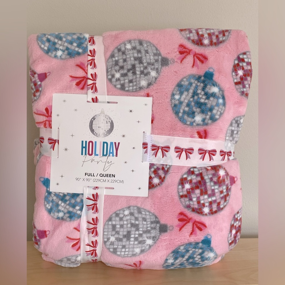 Pink Bow Disco Ball Plush Throw Full/Queen